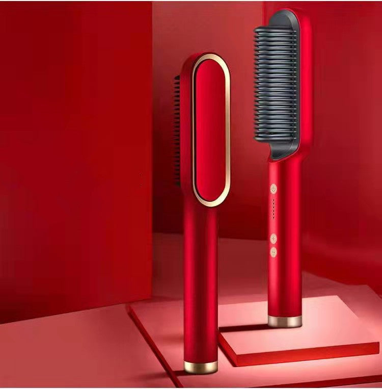 New 2 In 1 Hair Straightener Hot Comb Negative Ion Curling Tong Dual-purpose Hair Brush
