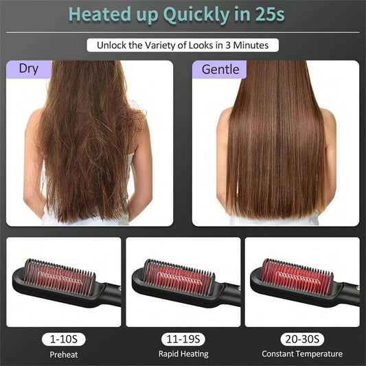 New 2 In 1 Hair Straightener Hot Comb Negative Ion Curling Tong Dual-purpose Hair Brush
