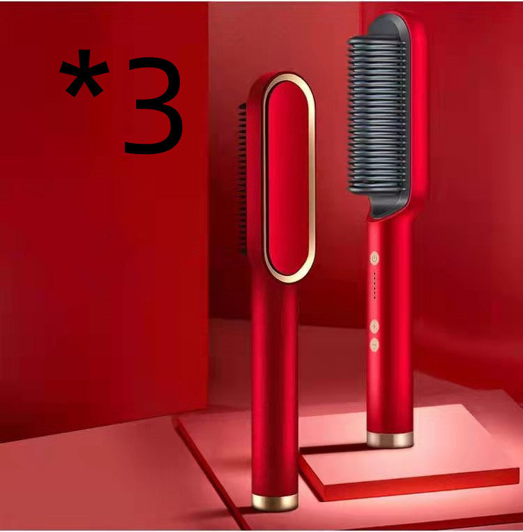New 2 In 1 Hair Straightener Hot Comb Negative Ion Curling Tong Dual-purpose Hair Brush