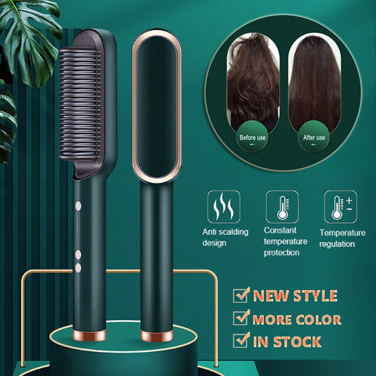 New 2 In 1 Hair Straightener Hot Comb Negative Ion Curling Tong Dual-purpose Hair Brush