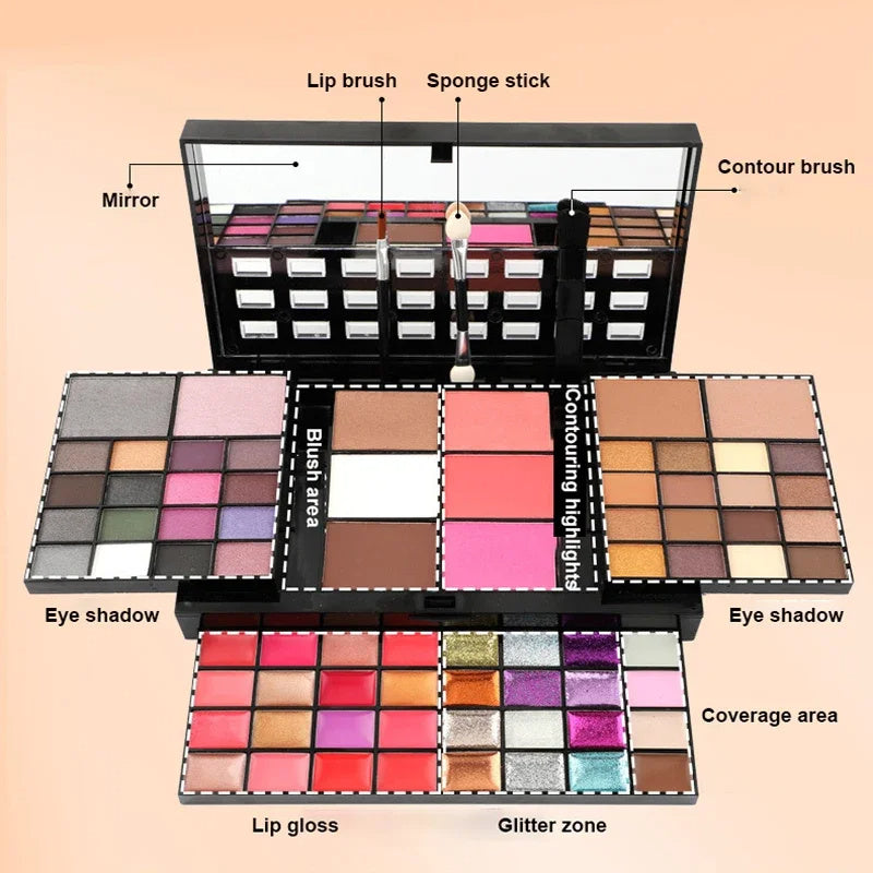 74 Colors Makeup Set Lip Gloss Blush Eyeshadow Highlight Combination Plate Makeup Set