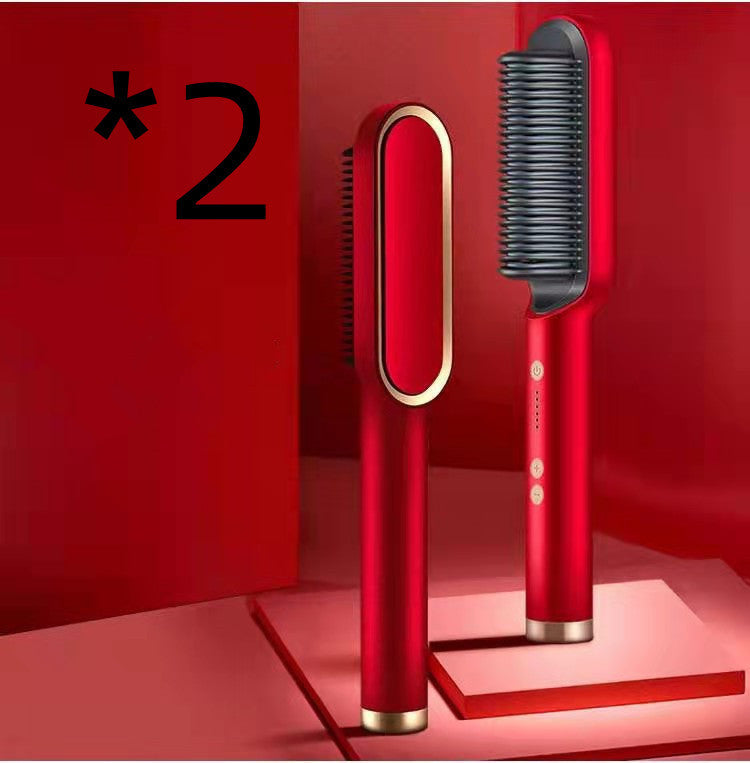 New 2 In 1 Hair Straightener Hot Comb Negative Ion Curling Tong Dual-purpose Hair Brush