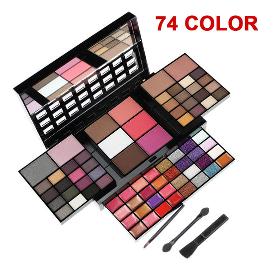 74 Colors Makeup Set Lip Gloss Blush Eyeshadow Highlight Combination Plate Makeup Set