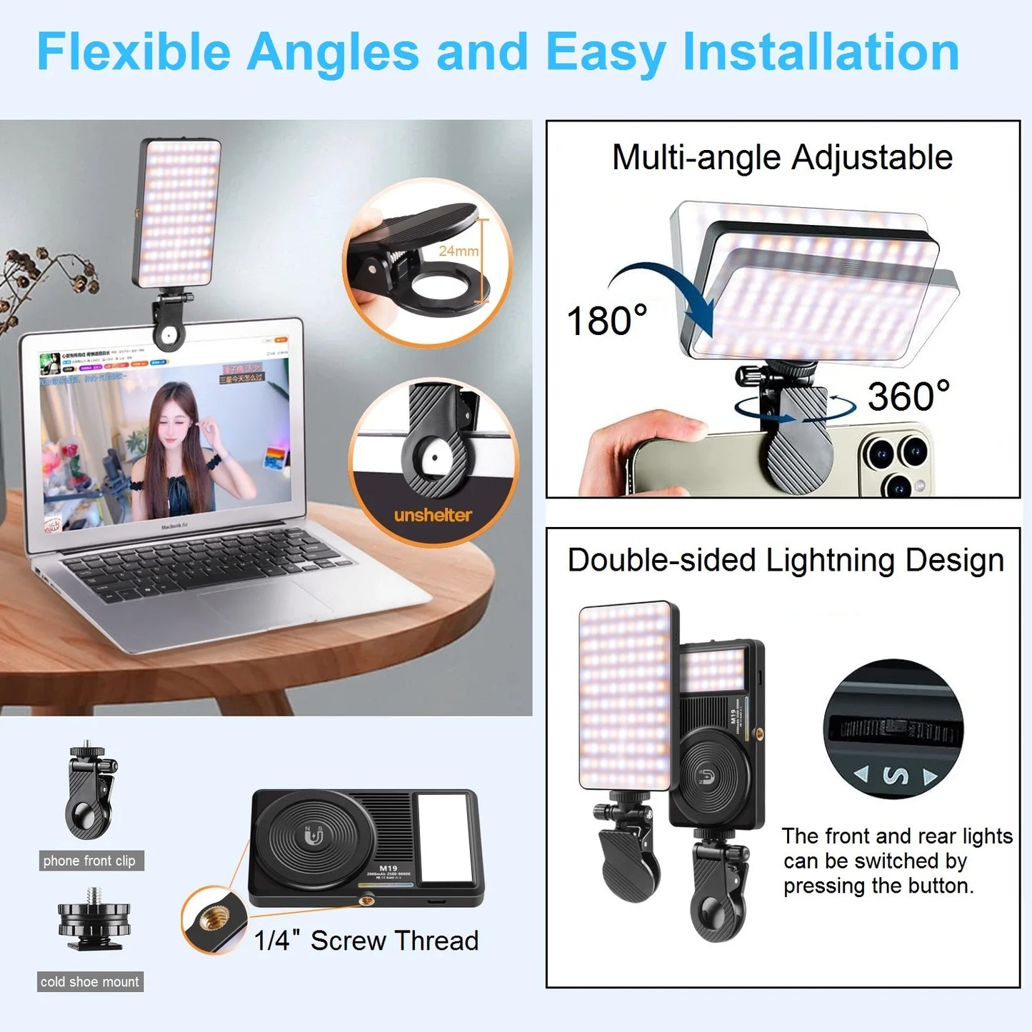 Magnetic Selfie Light for iPhone iPad Camera Laptop Vlog Tiktok Makeup
