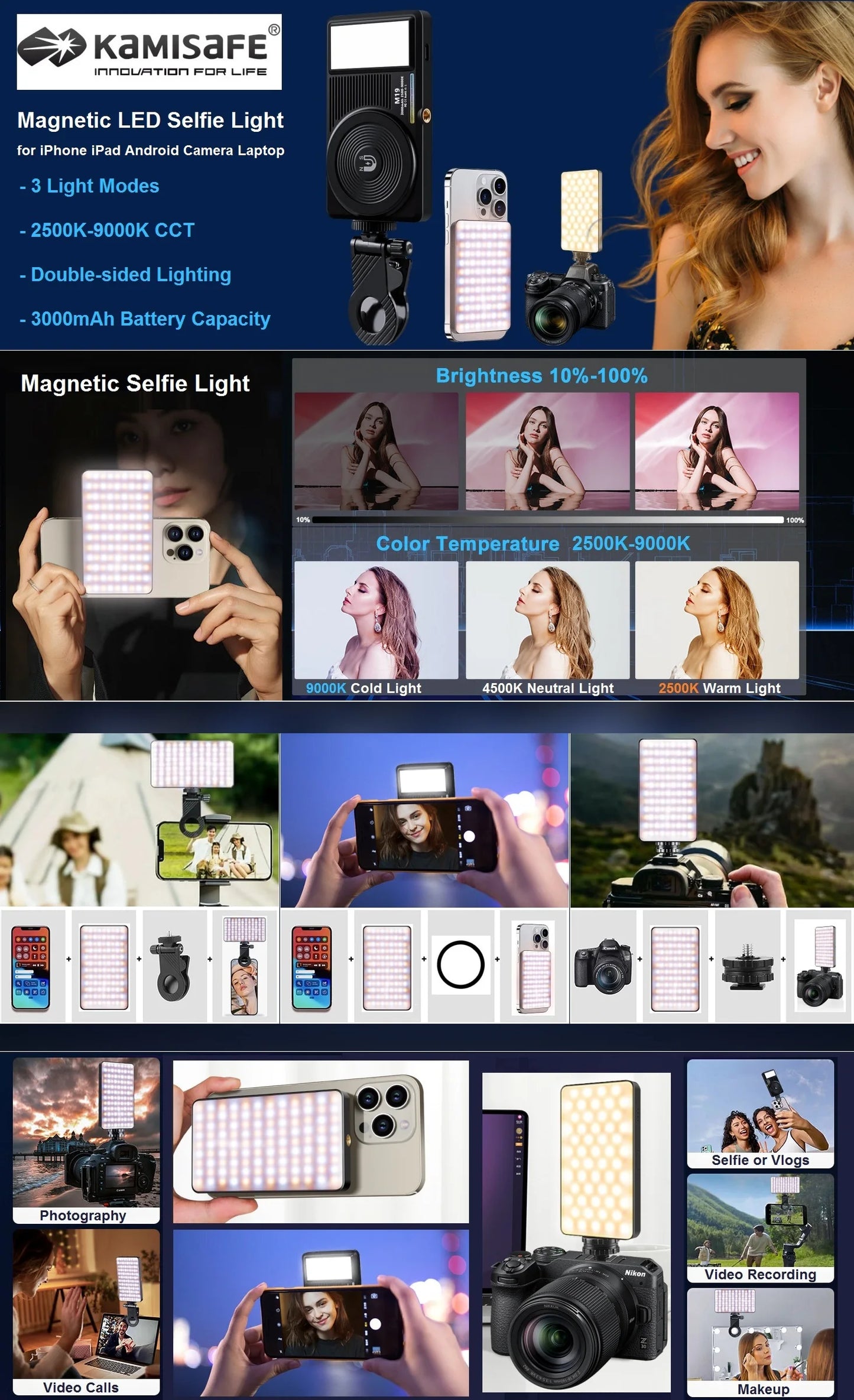 Magnetic Selfie Light for iPhone iPad Camera Laptop Vlog Tiktok Makeup
