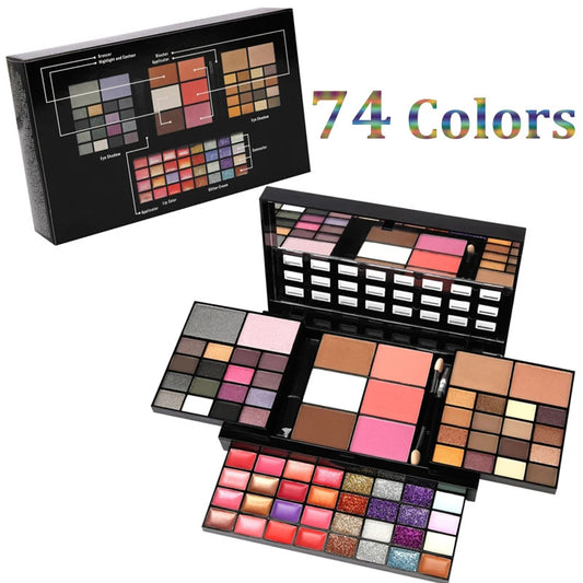 74 Colors Makeup Set Lip Gloss Blush Eyeshadow Highlight Combination Plate Makeup Set