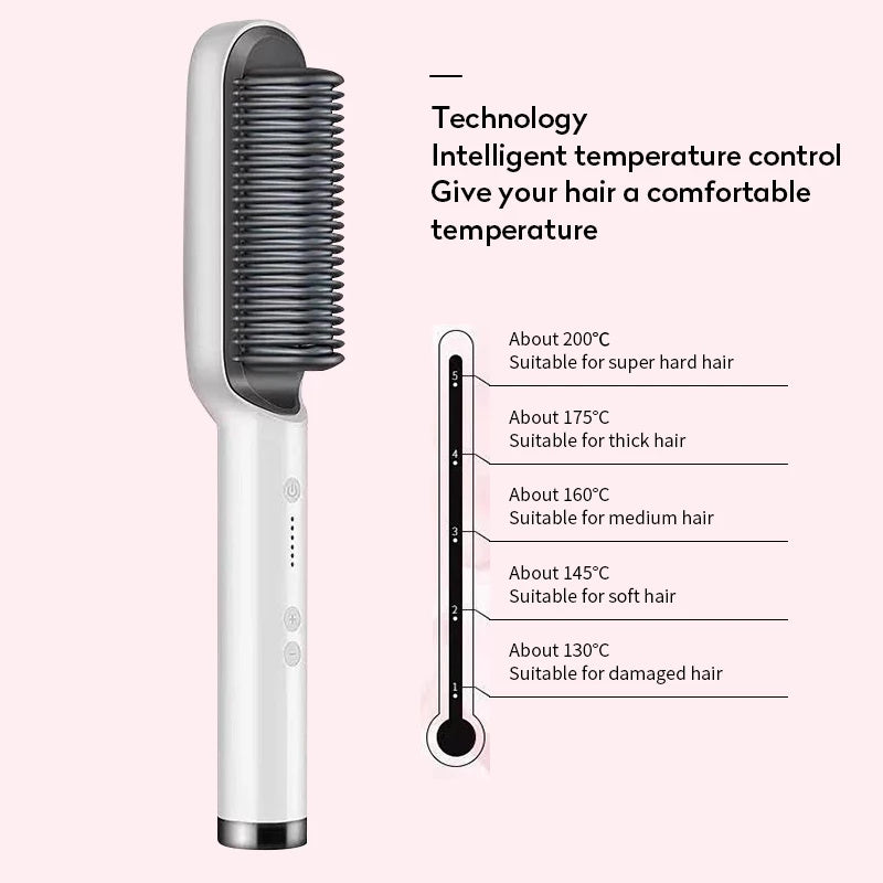 New 2 In 1 Hair Straightener Hot Comb Negative Ion Curling Tong Dual-purpose Hair Brush