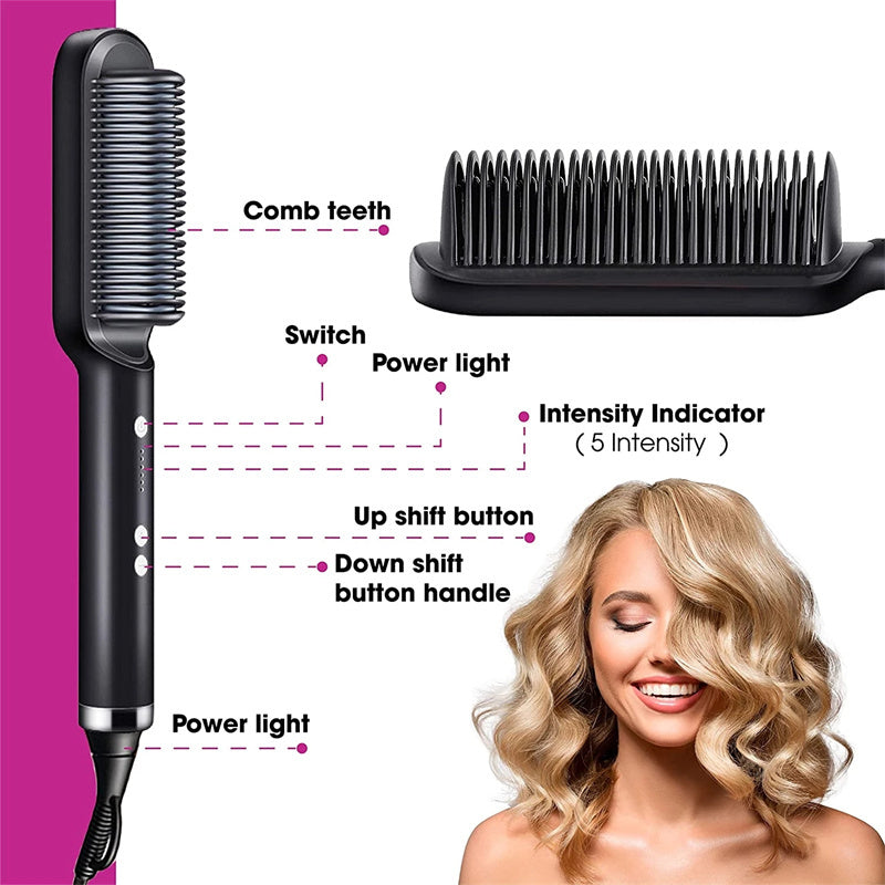 New 2 In 1 Hair Straightener Hot Comb Negative Ion Curling Tong Dual-purpose Hair Brush