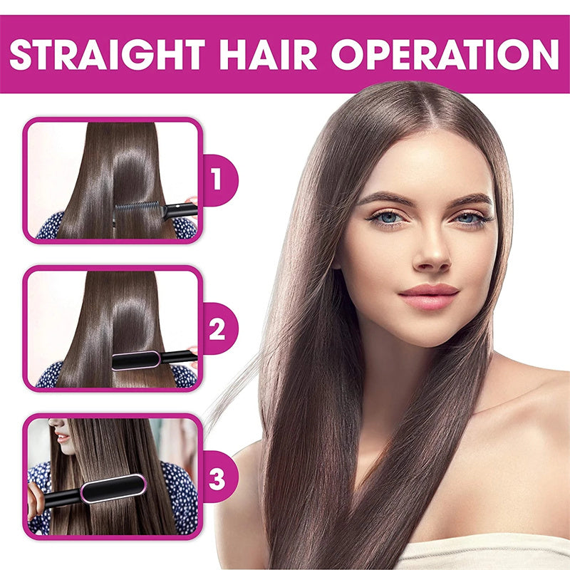 New 2 In 1 Hair Straightener Hot Comb Negative Ion Curling Tong Dual-purpose Hair Brush